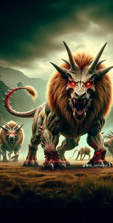 King Lion Scary Lion, Brutal Legend, Dubai Garden, Chinese Dragons, Dnd Homebrew, Mythical Creatures Fantasy, King Lion, Creatures Art, Love Monster