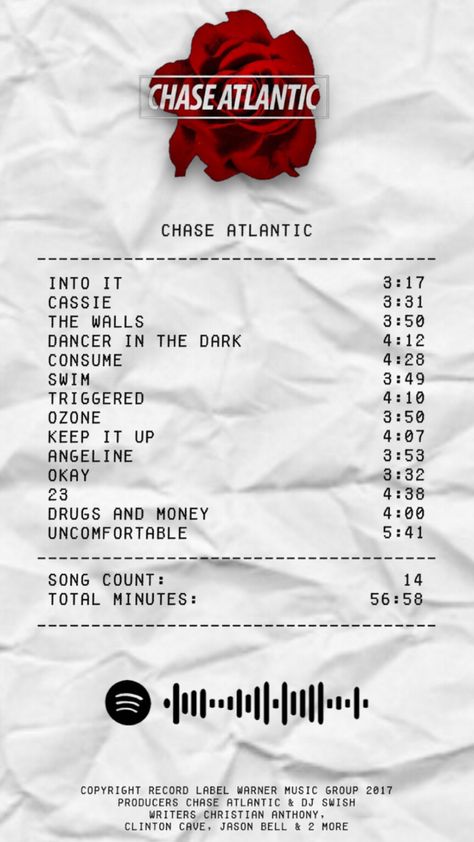 Chase Atlantic Receipt, Chase Atlantic Lockscreen, Atlantic Group, Album Receipt, Dancer In The Dark, Music Poster Ideas, Chase Atlantic, Warner Music Group, Music Poster Design