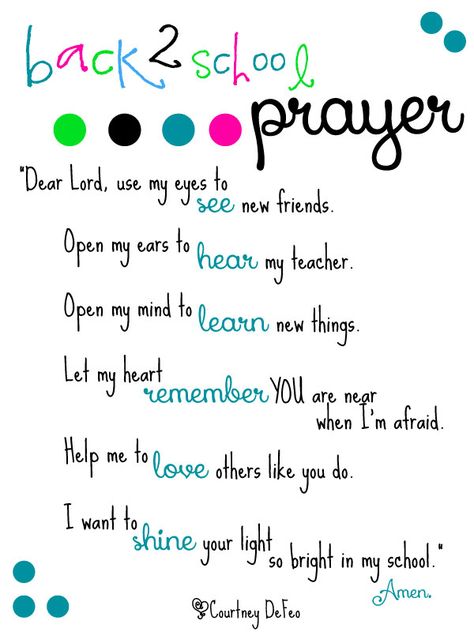 back-2-school-prayer Free Printable Back to School Prayer from Lil Light o' Mine blog Back To School Prayer, Prayer Stations, School Prayer, Prayers For Children, Back 2 School, Prayer Board, Beginning Of School, Childrens Church, School Time