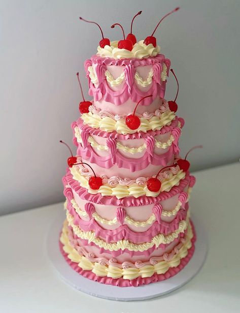 Pink Vintage Tier Cake Coquette Food, Crochet Cakes, Valentines Cakes And Cupcakes, Cake Bday, Vintage Birthday Party, Valentines Cakes, 22nd Birthday Cakes, Valeria Lukyanova, Making A Cake