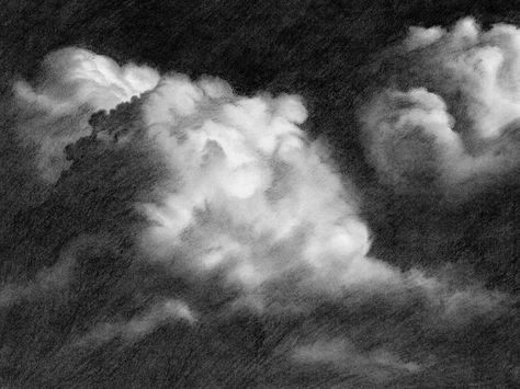 Charcoal Sky Drawing, Clouds Charcoal, Charcoal Reference, Sky Drawings, White Charcoal Drawing, Sky Black And White, Drawing Clouds, Sky Drawing, Drawing Sky