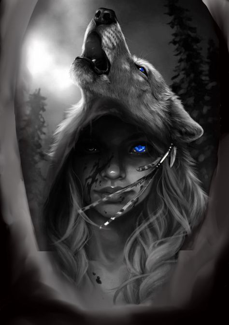 Zombie Wolf Tattoo, Wolves And Women Tattoo, Wolf Goddess Tattoo, Wolf And Moon Tattoo For Women, Wolf And Woman Tattoo, Wolf Woman Tattoo, Apache Indian Tattoo, Dark Wolf Tattoo, Werewolf Tattoo Design