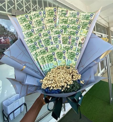 Money bouquet wrapped in blue and emerald green theme for him. Emerald Green Theme, Money Bouquets, Money Bouquet, Wedding Gift Wrapping, Bouquet Wrap, Green Theme, Bridal Bouquets, Wedding Plans, Balloon Decorations