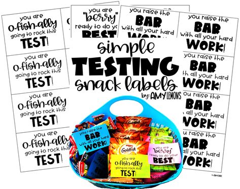 Testing Treats For Students, State Testing Motivation, Student Snacks, Test Prep Motivation, State Testing Encouragement, Testing Treats, Goldfish Snack, Testing Encouragement, Diy Water Bottle Labels