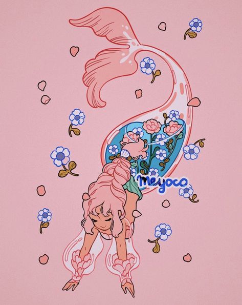 Credits to the original artist! Find her on Instagram  @meyoco! Doodles Kawaii, 심플한 그림, Arte Do Kawaii, Karakter Disney, Japon Illustration, Cute Kawaii Drawings, Japanese Sweets, Dessin Adorable, Mermaid Art