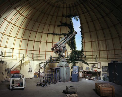 Lori Nix - Photographer Post-Apocalyptic Dollhouse Observatory Post Apocalyptic City, Astronomical Observatory, Chinese Take Out, Tiny World, Contemporary Photographers, Building Structure, Telescopes, Clock Tower, Post Apocalyptic