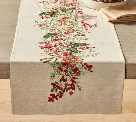 New Dinnerware, Tableware & Glassware | Pottery Barn Embroidered Table Runner, Fabric Table Runner, Christmas Runner, Table Throw, Holly Berry, Christmas Table Runner, Christmas Table Settings, Decorative Pottery, Pottery Barn Teen