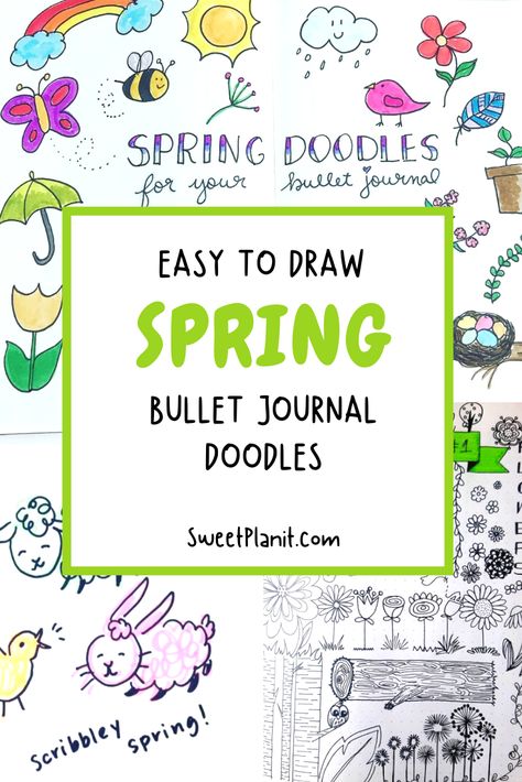 So many doodle ideas! Check out these easy to draw spring doodles for your bullet journal pages. #doodle #draw #spring #doodles #easy #bulletjournal #bulletjournaling April Doodles Easy, Spring Sketchbook Ideas, March Doodles Easy, Spring Doodles Bullet Journal, April Doodles Bullet Journal, How To Draw Spring, Bujo Doodles Simple, Spring Doodles Simple, Calendar Doodles Ideas