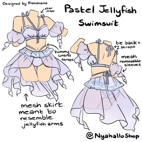 Clothing Sketches Reference, Jellyfish Outfit Drawing, Swimsuit Design Drawing, Bunny Outfit Drawing, Drawing Swimsuit, Swimsuit Drawing, Outfit Drawings, Drawn Outfits, Oc Outfit Ideas