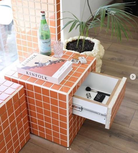 Tiled Furniture, Tile Desk, Tiled Table, Tile Decor, Tile Furniture, Tile Table, Diy Tile, Room Deco, Diy Interior