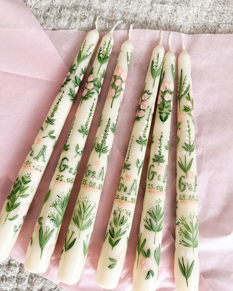 Throwback to some bespoke hand painted dinner candles, especially made to match the bridesmaids flowers and dresses. 🤍🌿🌸 DM me for bespoke wedding orders ✉️ Big Little Canvas, Bridesmaids Flowers, Hand Painted Candles, Dinner Candles, Wedding Candle, Painted Candles, Candle Dinner, Bridesmaid Flowers, Bespoke Wedding