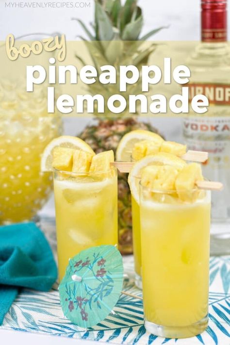 Boozy Pineapple Lemonade Lemonade Punch Alcohol, Boozy Pineapple, Unique Alcoholic Drinks, Pineapple Lemonade Punch, Pineapple Margaritas, Vodka Drinks Easy, My Heavenly Recipes, Drink For Summer, Pineapple Vodka