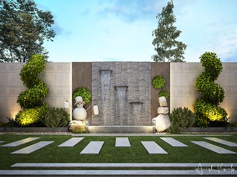 Outdoor Wall Fountains, Terrace Garden Design, Outdoor Sitting Area, Modern Backyard Landscaping, Courtyard Design, Fountain Design, Patio Garden Design, Home Garden Design, Modern Backyard