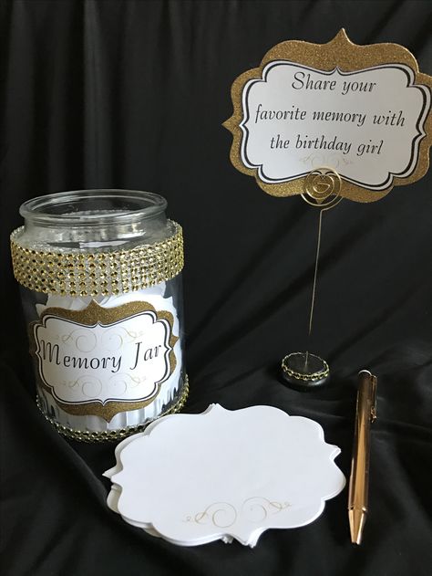 Memory Jar Birthday Memory Jar, 60th Birthday Ideas For Mom, Memory Ideas, 30th Birthday Bash, 60th Birthday Party Decorations, 75th Birthday Parties, Moms 50th Birthday, 50th Birthday Party Decorations, Memory Jar