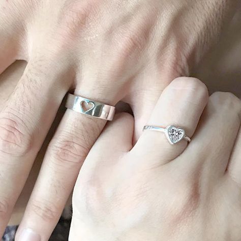 Elegant Hallmarked Couple Promise Rings, Gold Hallmarked Couple Rings As Gift, Dating Ring, Heart-shaped Couple Rings As Gift, Adjustable Heart-shaped Couple Rings For Promise, Couples' Promise Ring Jewelry For Valentine's Day, Wedding Rings For Him, Rings For Him And Her, Rings For Him