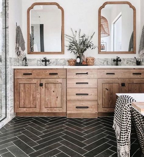 10 Herringbone Tile Ideas Black Basalt, Ski House, Limestone Tile, Master Bath Remodel, Upstairs Bathrooms, Bathroom Renos, Bathroom Remodel Master, House Bathroom, Farmhouse Bathroom