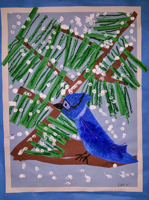 Bird Activities, First Grade Crafts, Curriculum Preschool, January Art, Holiday Art Projects, Winter Art Lesson, First Grade Art, Animal Art Projects, Winter Projects