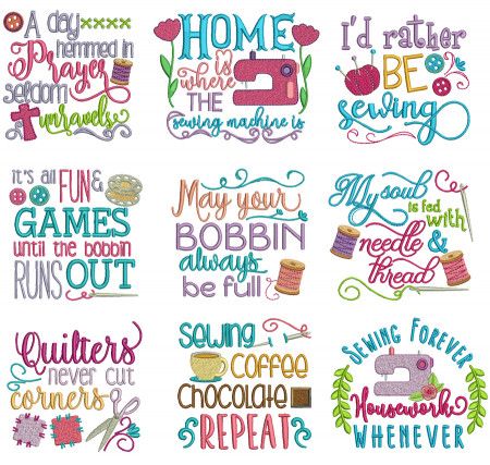 Sewing Sayings Set 1 Machine Tattoo Design, Sewing Sayings, Sewing Machine Tattoo, Machine Embroidery Designs Projects, 3d Templates, Quilting Quotes, Sewing Quotes, Embroidery Store, Machine Tattoo