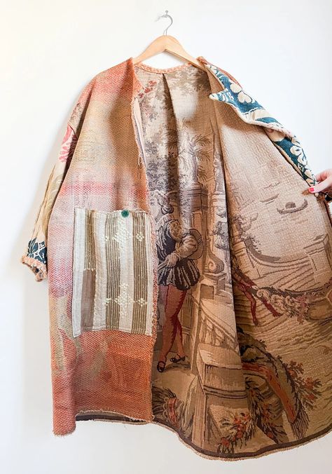 Tapestry Coat, Ornament Drawing, New York Studio, Reworked Vintage, Upcycled Fashion, French Seam, Antique Textiles, Have A Good Day, Fabric Projects