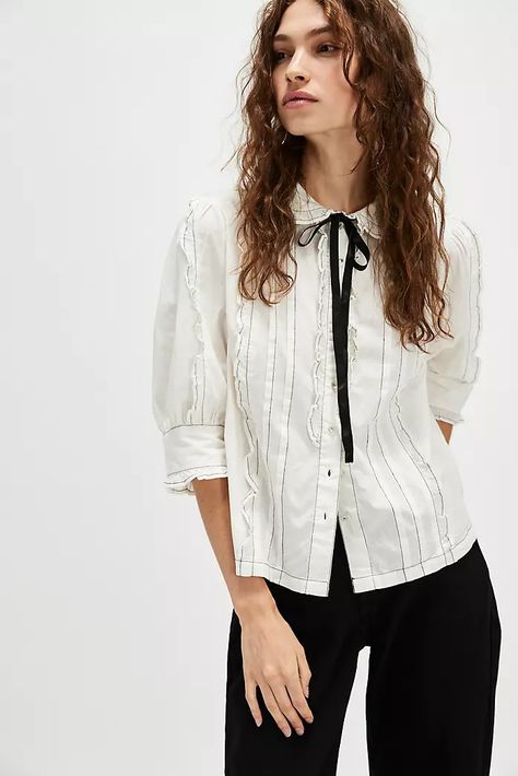 Button-Down Shirts + Tops | Free People Wardrobes Uk, Puffy Sleeves, Boho Blouses, Pin Tucks, Body Shape, Boho Clothing, Boho Outfits, Casual Tops, Shirts Tops