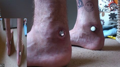 Gauged Ankles  (I have a phobia about my Achilles tendon being cut) Achilles Piercing, Achilles Tendon Tattoo, Stretched Ears, Body Modifications, Body Mods, True Beauty, Fascinator, Piercings, Things To Think About