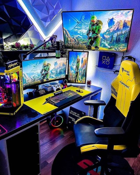 Gaming Computer Setup, Games Room Inspiration, Small Game Rooms, Gaming Desk Setup, Best Gaming Setup, Cool Room Designs, Gamer Setup, Streaming Setup, Video Game Room Design