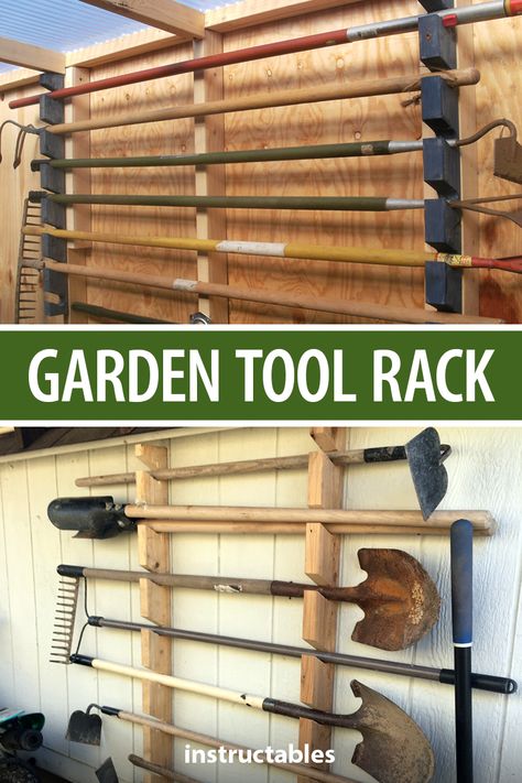 Diy Garden Tools Storage, Garage Shovel Organization, Garage Storage Shovels And Rakes, Tool Rack For Garage, Diy Garden Tool Storage Ideas, Diy Garden Tool Rack, Garage Yard Tool Storage, Garage Shovel Storage, Garden Tool Shed Organization