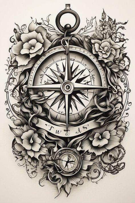 Nature Compass Tattoo, Detail Tattoos, Tattoo Designs Dark, Tattoo Designs Realistic, Serious Tattoos, Tattoo Designs Women, Tattoo Designs Drawings, Tattoo 2024, Nouveau Tattoo