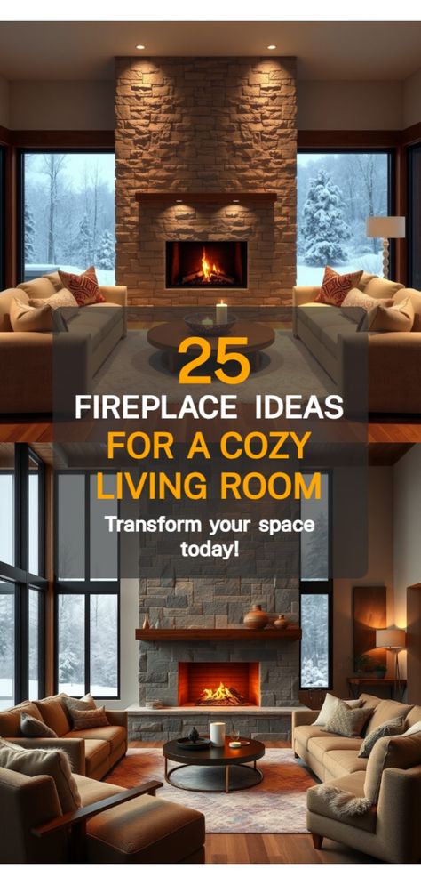 fireplace ideas Bungalow Fireplace Ideas, Sunken Living Room With Fireplace, Fireplace Next To Stairs, Fireplace Decorations Living Rooms, Chimney Living Room Ideas, Sofa Facing Fireplace, Fireplace Ideas Wood Burning, Living Room With Fireplace Inspiration, Cozy Den With Fireplace