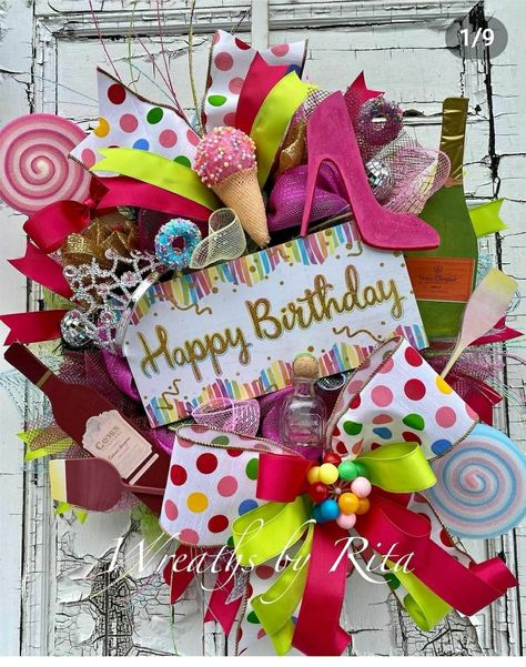 Birthday Wreath Diy, Birthday Wreaths, Happy Birthday Wreath, Fun Wreaths, Birthday Tree, Holiday Baubles, 51st Birthday, 51 Birthday, Wreath Inspiration