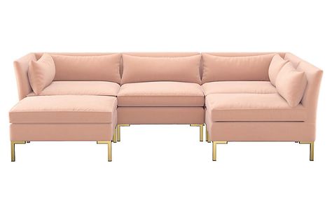 Marceau U-Shaped Sectional, Blush Velvet - Sofas & Sectionals - Furniture - Category Landing Page | One Kings Lane Blush Sofa, Velvet Sofas, Velvet Furniture, Foam Sofa, Pink Sofa, Hearth Room, Leather Club Chairs, Modern Sofa Sectional, U Shaped Sectional