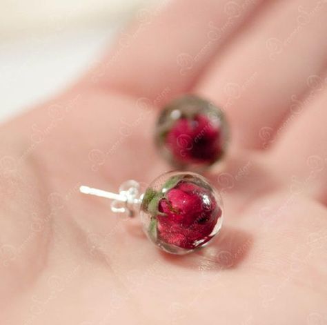 Rose In Resin, Uv Resin Jewelry, Jewellery Resin, Botanical Rose, Flower Resin Jewelry, Terrarium Jewelry, Resin Jewelry Diy, Real Rose, Nature Earrings