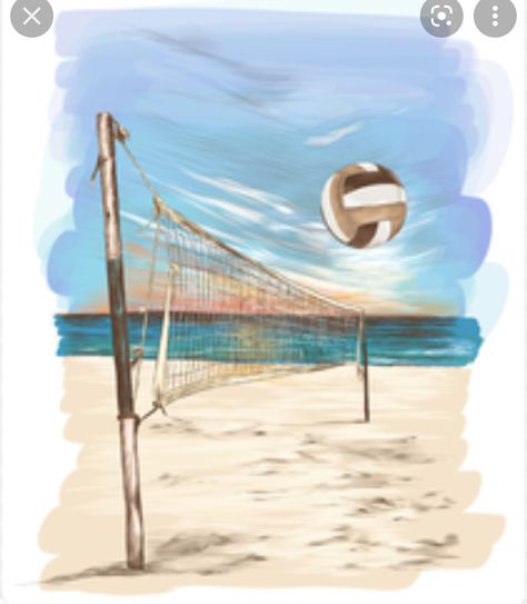 Volleyball Drawing, Volleyball Wallpaper, Sports Drawings, Drawing Scenery, School Murals, Beach Volley, Beach Images, Canvas Drawings, Volley Ball