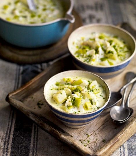 477825-1-eng-GB_smoked-haddock,-leek-and-potato-chowder Smoked Haddock Recipes, Burns Night Recipes, Haddock Recipes, Smoked Haddock, Leek And Potato, Potato Chowder, Creamed Leeks, Seafood Chowder, Scottish Recipes