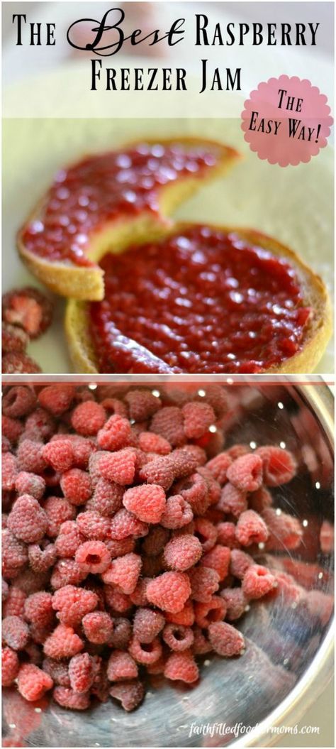 The Best and Easiest Raspberry Freezer Jam with Low or No Sugar Pectin. You'll want to put this on and in everything in the kitchen! YUM! #freezer #jam #homemade #raspberry Sugar Free Freezer Jam, Raspberry Freezer Jam, Jam Homemade, Raspberry Jam Recipe, Freezer Jam Recipes, Budget Freezer Meals, Freezer Jam, Raspberry Recipes, Filling Food