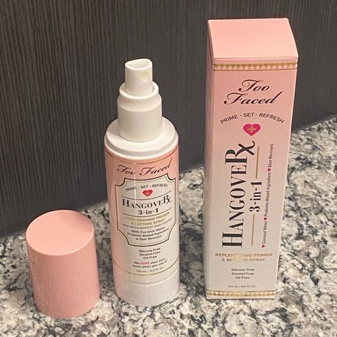 Too Faced Hangover 3-in-1 Replenishing Primer & Setting Spray 4oz. Too Faced Setting Spray, Face Setting Spray, Paris Life, Sephora Lip, Fav Products, Spray Can, Setting Spray, Clean Skin, Too Faced