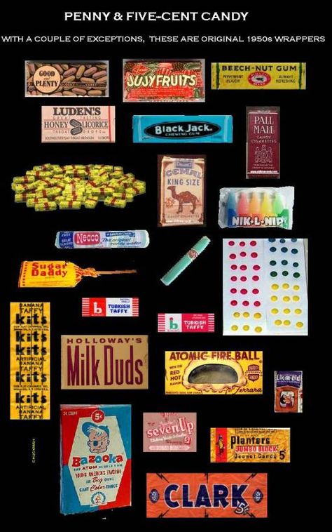 5 cents candy. Always loaded up at Karmazzi' s. 1950s Candy, Old Candy, Popular Candy, Penny Candy, Nostalgic Candy, Retro Candy, Vintage Candy, Easy Listening, Vintage Memory