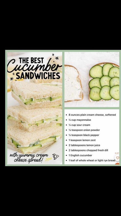 English Tea Snacks, Cumber Sandwich Recipes Tea Parties, Tea Sandwiches Cucumber, British Cucumber Sandwiches, Snacks For Picnic Ideas, Simple Cucumber Sandwiches, How To Make Cucumber Sandwiches, Finger Food Sandwiches Appetizers, Healthy Cucumber Sandwiches