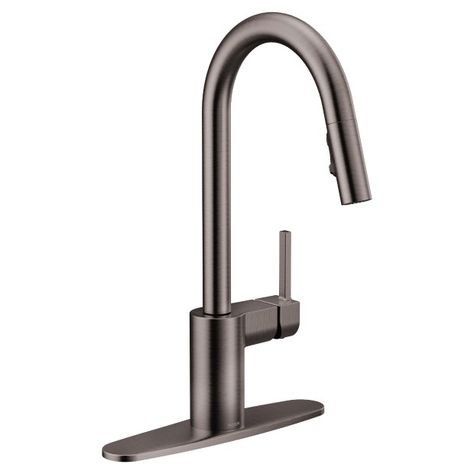 Align Black stainless one-handle high arc pulldown kitchen faucet -- 7565BLS -- Moen Moen Align, Smart Faucet, Galley Kitchens, New Countertops, Pull Out Faucet, Clean Technology, Power Clean, Single Handle Kitchen Faucet, Faucet Handles