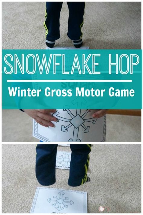 Snowflake Hop for winter gross motor play. A fun large motor game for kids. Great winter game for preschool on up! Winter Gross Motor, Winter Unit, Winter Activities Preschool, Snow Theme, Winter Classroom, Winter Activities For Kids, Gross Motor Activities, Winter Preschool, Toddler Winter