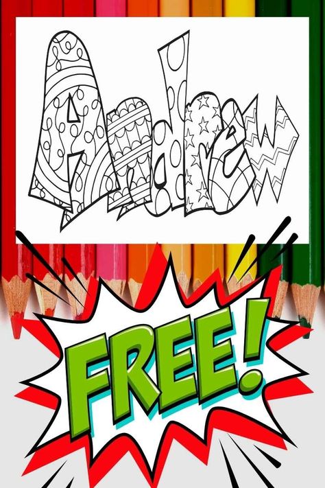 ANDREW- A Free Andrew Coloring Page — Stevie Doodles Islamic Doodles, Art Sayings, Name Coloring Pages, Free Coloring Sheets, Colouring Printables, Alphabet Coloring Pages, Easy Coloring Pages, Middle School Art, Free Printable Coloring