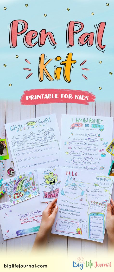 Finding and cultivating a pen pal friendship for your child can be a wonderful experience!  Looking for ideas? The Pen Pal Printable Pack includes ideas on what to write about as well as fun cards to fill out, color and mail to your new pen pal. :) Pen Pals Elementary School, Pen Pal Package, Cousin Pen Pal Ideas, Pen Pal Crafts, Pen Pal Ideas, Artistic Letters, Letter Writing Kit, Art Of Letter Writing, Big Life Journal