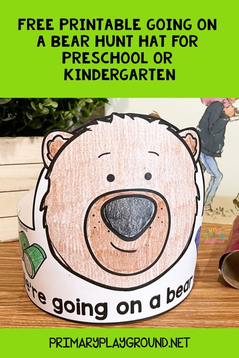 We LOVE activities to go with books! This Bear Hunt Printable Hatt is a fun activity for your kids to recall and retell the story. Going On A Bear Hunt Snack, Bear Crafts Kindergarten, B Is For Bear Preschool, We're Going On A Bear Hunt Outdoor Activities, Teddy Bear Crafts For Preschoolers, Bear Week Preschool, Going On A Bear Hunt Craft, Going On A Bear Hunt Song, Camping Themed Art For Toddlers