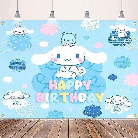 Cinnamoroll Happy Birthday, Cinnamoroll Birthday Party, Cinnamoroll Theme, Cinnamoroll Birthday, Backdrop Balloons, Swirl Cake, Decorations Party, Custom Products, Happy Birthday Banners