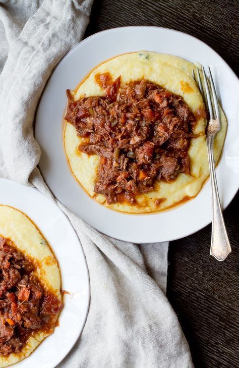 Wild Boar Ragu with Cheesey Polenta. Wild Boar Ragu, Brown Butter Scallops, Boar Recipes, Wild Boar Recipes, Butter Scallops, Food Guilt, Fantasy Food, Game Recipes, Wild Game Recipes