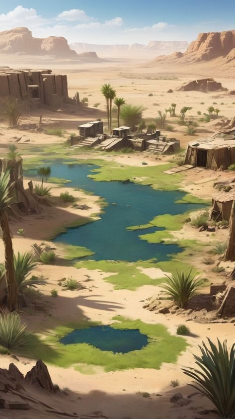 Desert Civilization Concept Art, Desert Civilization, Oasis Concept Art, Desert Ship, Dry Earth, Apocalypse Illustration, Cracked Earth, Environment References, Hidden Oasis