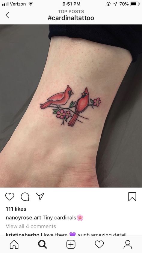 Red Cardinal Tattoos, Small Cardinal Tattoo, Tattoo On Ankle, Red Bird Tattoos, Cardinal Tattoo, Cardinal Tattoos, Patriotic Tattoos, Remembrance Tattoos, Tasteful Tattoos