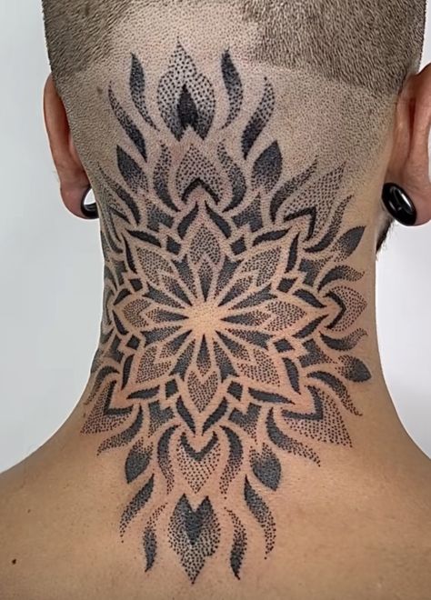 Mens Face Tattoos, 108 Tattoo, Tattoos Realism, Geometric Tattoo Pattern, Knee Tattoos, Chest Tattoo Ideas, Mandala Hand Tattoos, Evil Eye Tattoo, Throat Tattoo