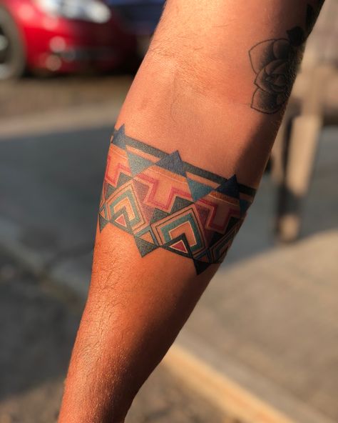 Native Print Tattoo, Western Band Tattoo, Native Bracelet Tattoo, Native American Cuff Tattoo, Cree Indigenous Tattoos, Southwestern Tattoo Sleeve, Native Band Tattoo, Native American Arm Band Tattoo, Aztec Wrist Band Tattoo