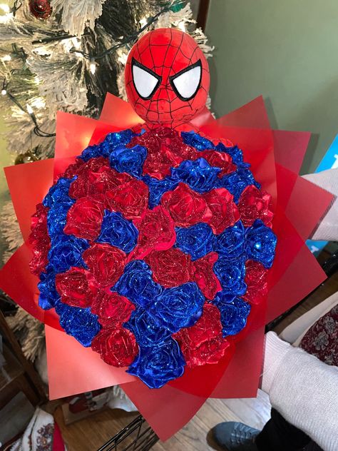 Customizable! Message me! Spider Man Glitter Roses, Spiderman Eternal Bouquet, Spider Man Flower Bouquet, Spiderman Flower Bouquet, Spider Man Bouquet, Spiderman Flowers, Spiderman Bouquet, Eternal Bouquet, Satin Flowers Diy